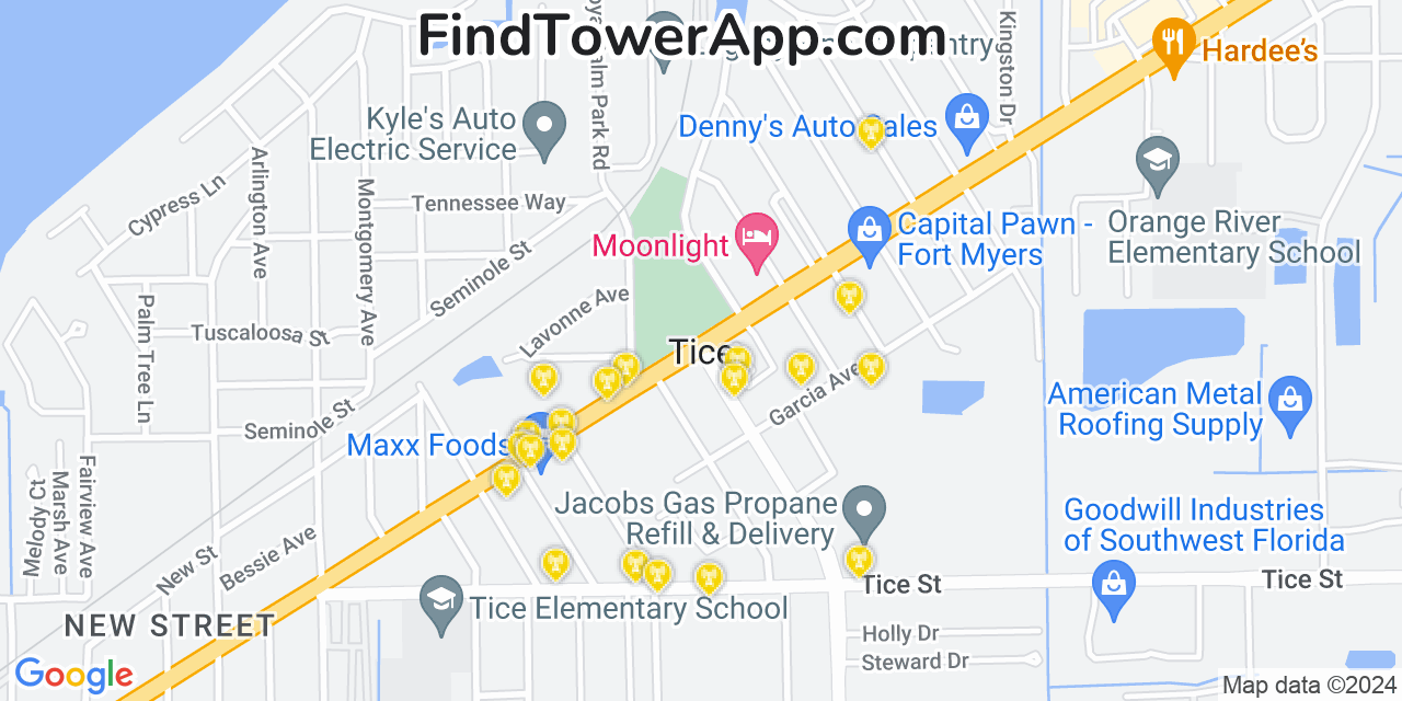 AT&T 4G/5G cell tower coverage map Tice, Florida