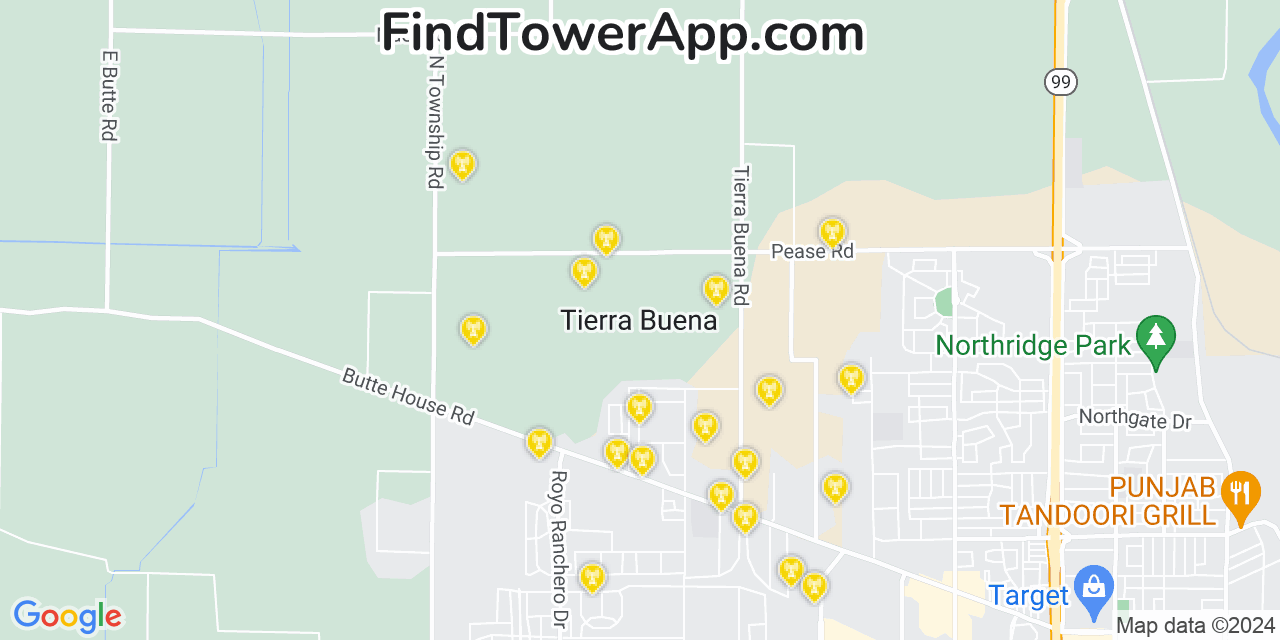 Verizon 4G/5G cell tower coverage map Tierra Buena, California