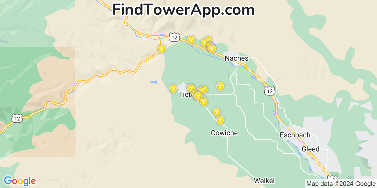 AT&T 4G/5G cell tower coverage map Tieton, Washington