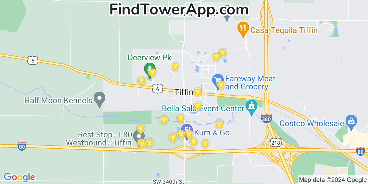 AT&T 4G/5G cell tower coverage map Tiffin, Iowa