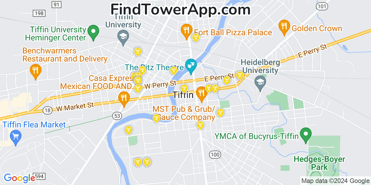 AT&T 4G/5G cell tower coverage map Tiffin, Ohio