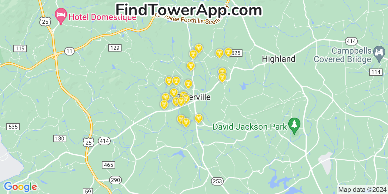 AT&T 4G/5G cell tower coverage map Tigerville, South Carolina