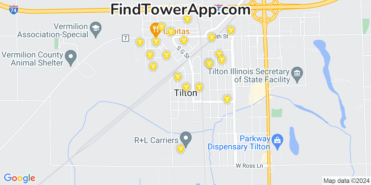 AT&T 4G/5G cell tower coverage map Tilton, Illinois