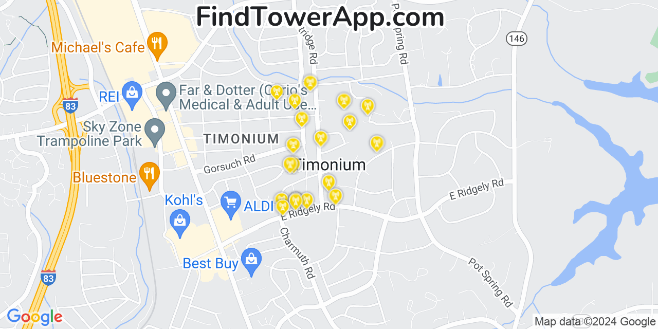 AT&T 4G/5G cell tower coverage map Timonium, Maryland