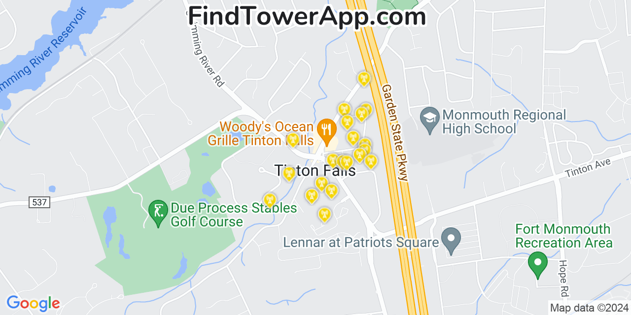 AT&T 4G/5G cell tower coverage map Tinton Falls, New Jersey