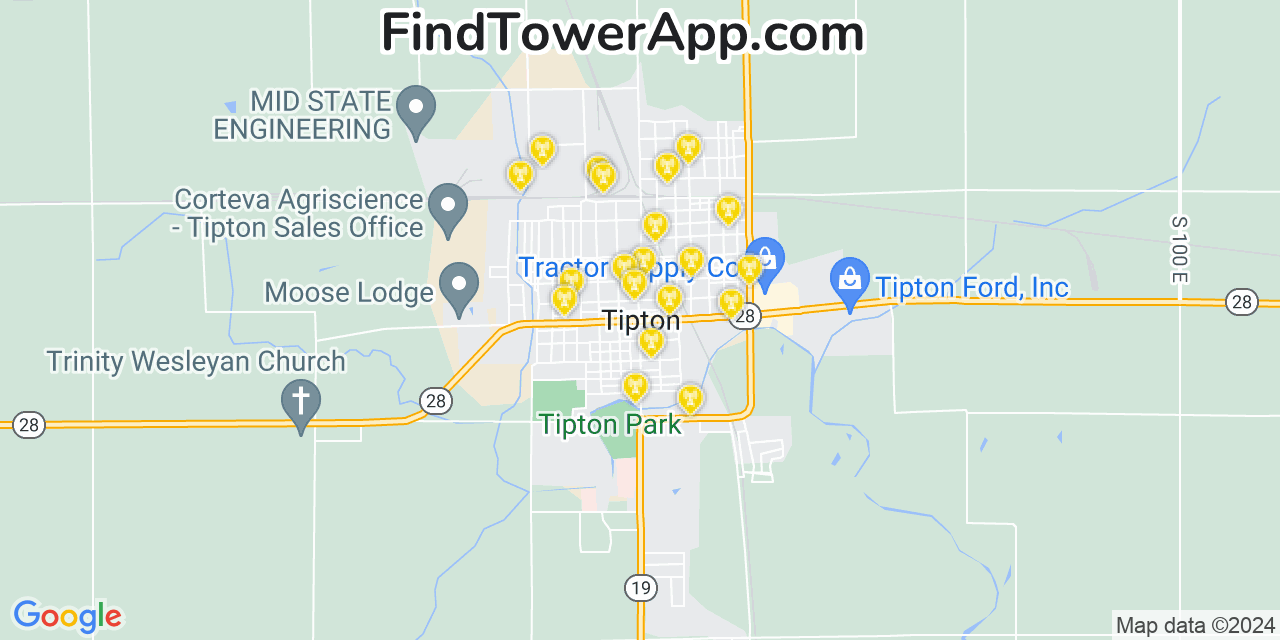AT&T 4G/5G cell tower coverage map Tipton, Indiana