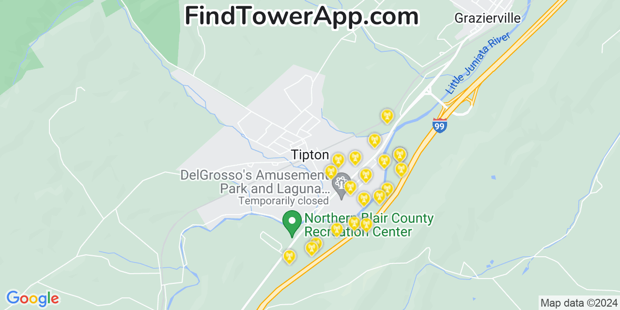 AT&T 4G/5G cell tower coverage map Tipton, Pennsylvania