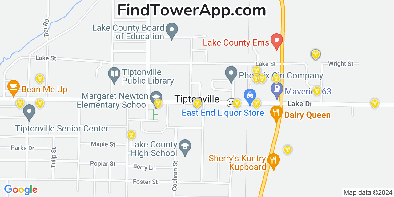 AT&T 4G/5G cell tower coverage map Tiptonville, Tennessee