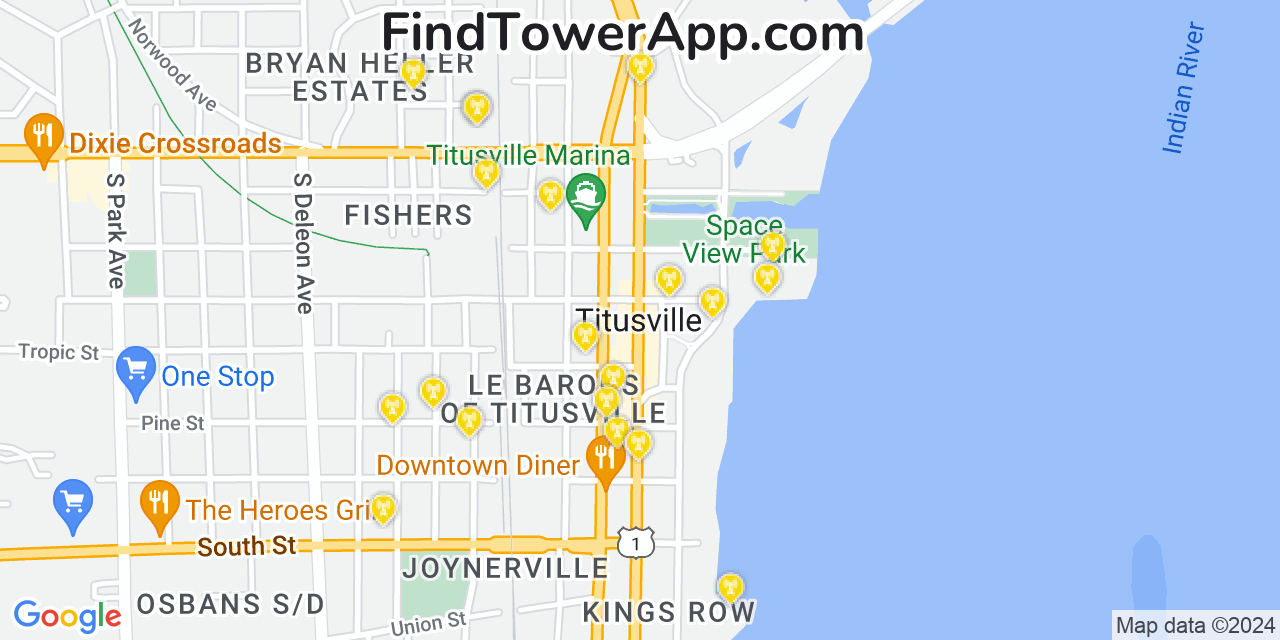 AT&T 4G/5G cell tower coverage map Titusville, Florida