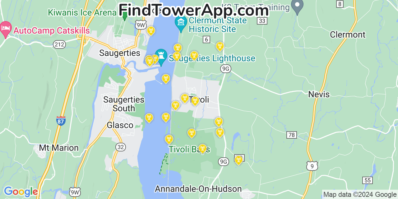AT&T 4G/5G cell tower coverage map Tivoli, New York