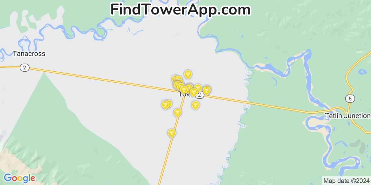 AT&T 4G/5G cell tower coverage map Tok, Alaska