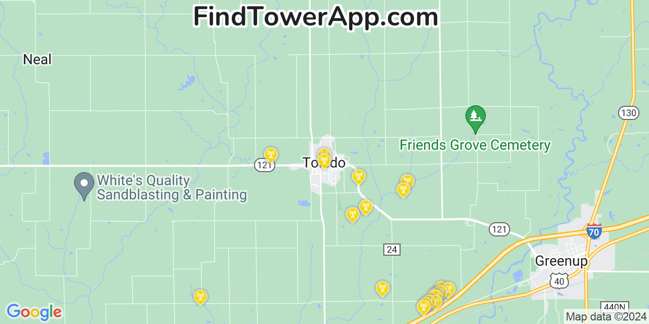 Verizon 4G/5G cell tower coverage map Toledo, Illinois