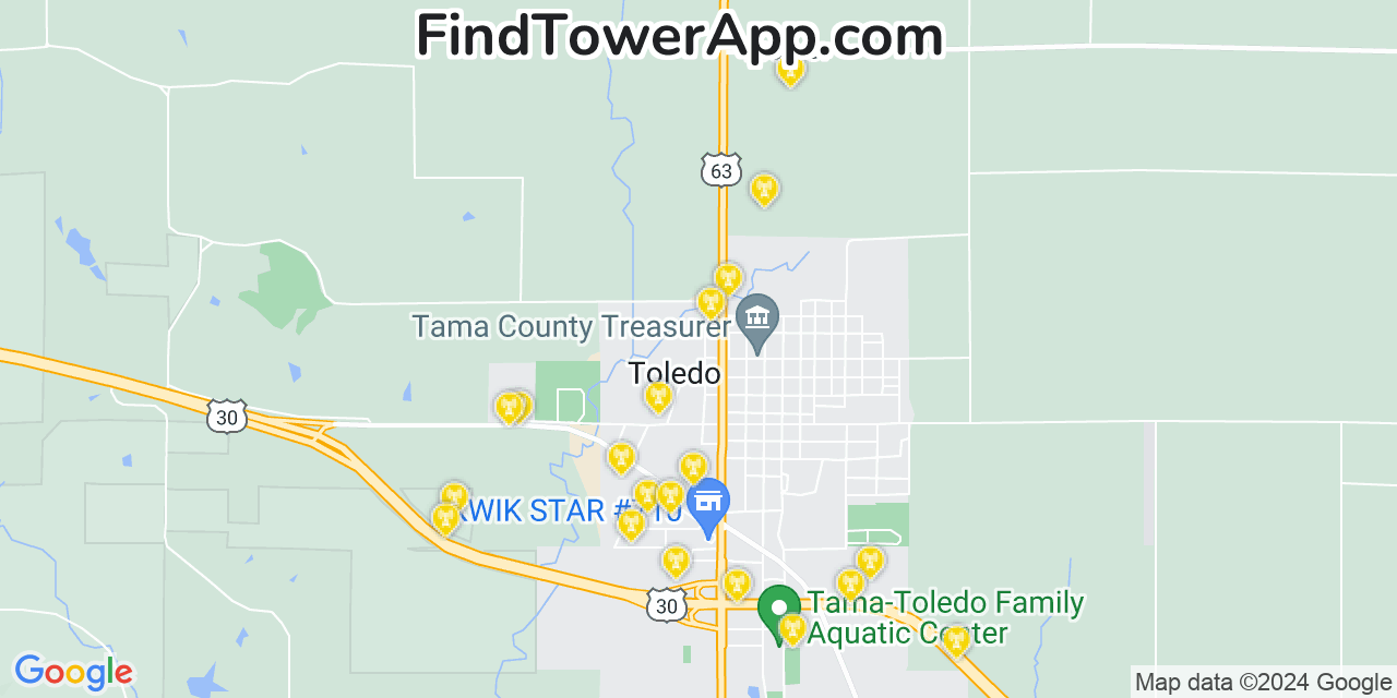 AT&T 4G/5G cell tower coverage map Toledo, Iowa