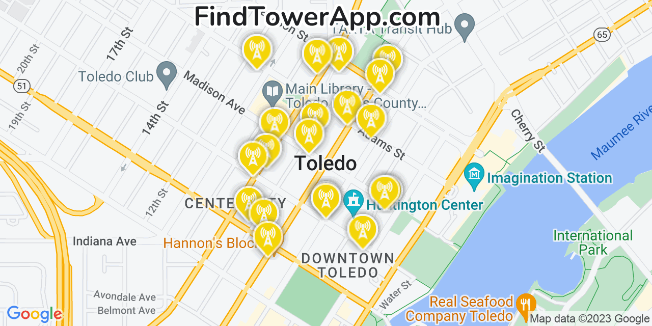 Verizon 4G/5G cell tower coverage map Toledo, Ohio
