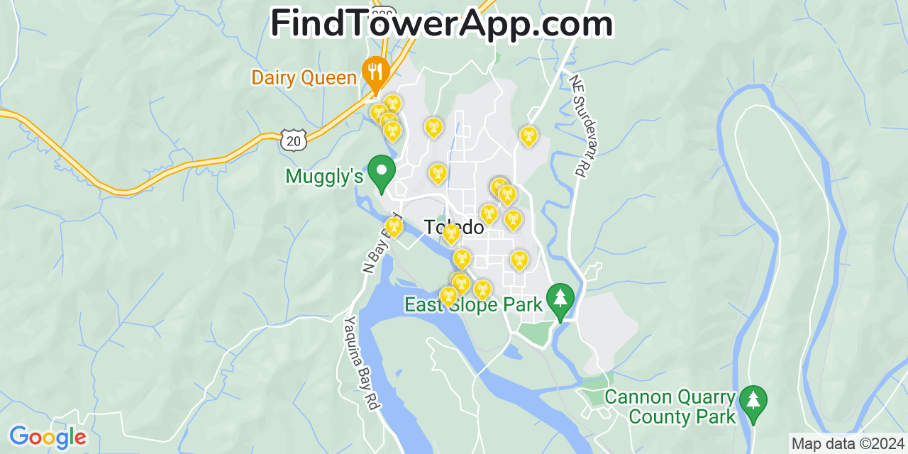 AT&T 4G/5G cell tower coverage map Toledo, Oregon