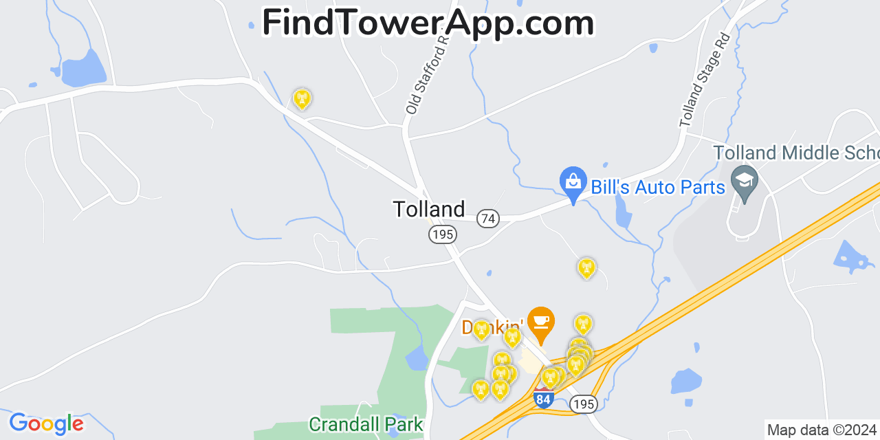 Verizon 4G/5G cell tower coverage map Tolland, Connecticut
