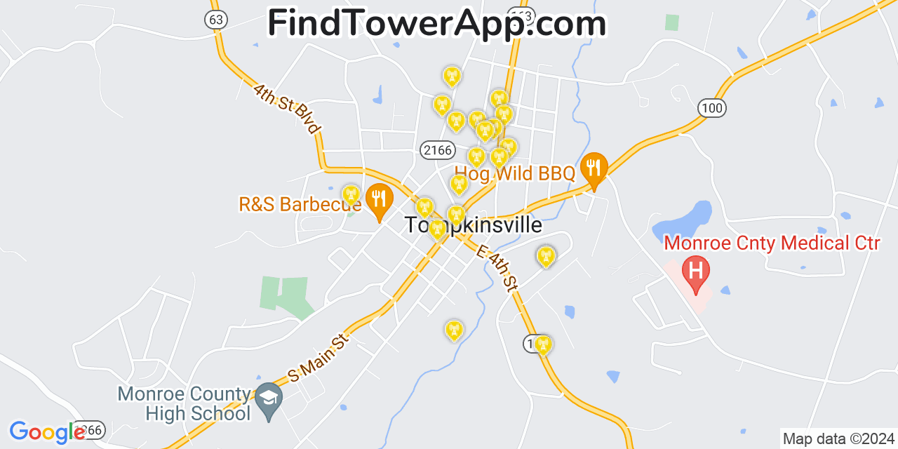 AT&T 4G/5G cell tower coverage map Tompkinsville, Kentucky