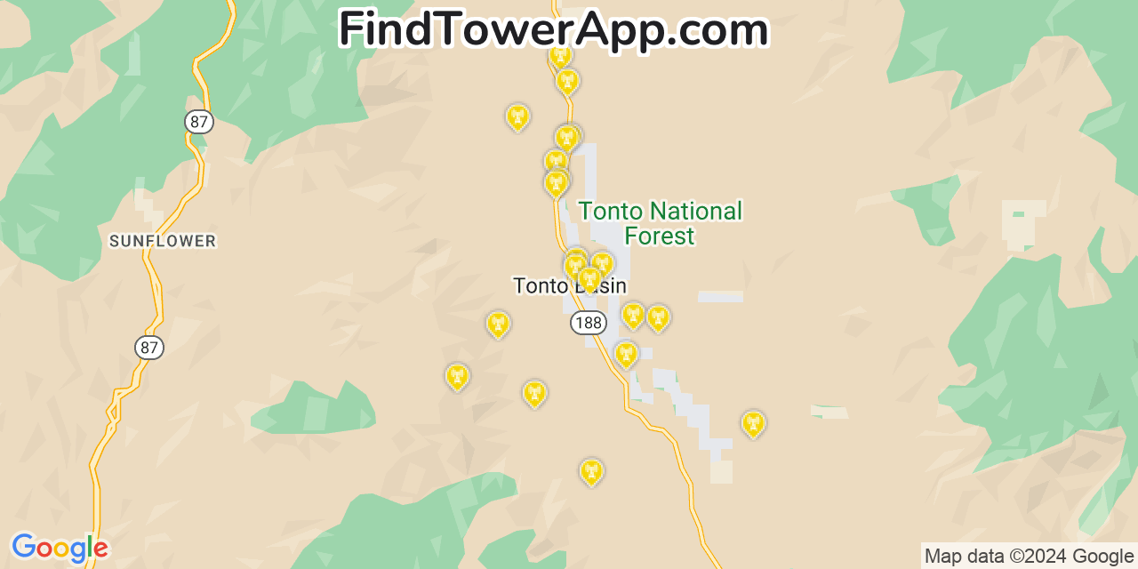 Verizon 4G/5G cell tower coverage map Tonto Basin, Arizona