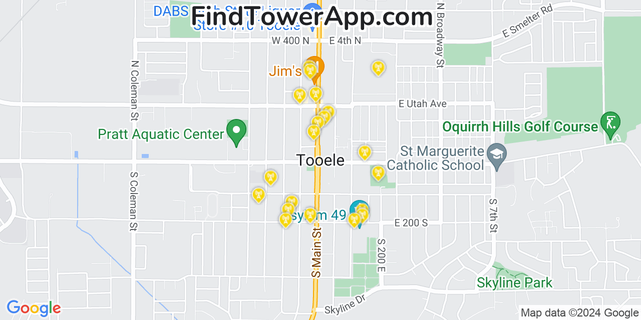 AT&T 4G/5G cell tower coverage map Tooele, Utah
