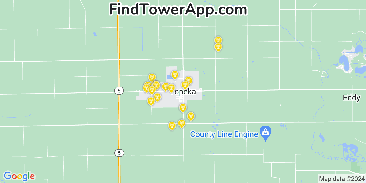 AT&T 4G/5G cell tower coverage map Topeka, Indiana