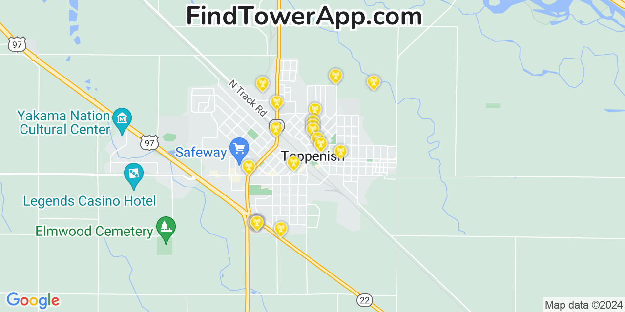 AT&T 4G/5G cell tower coverage map Toppenish, Washington