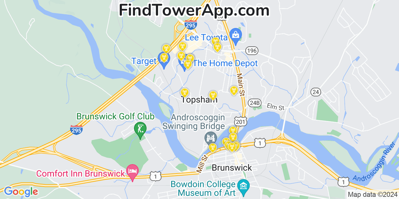 T-Mobile 4G/5G cell tower coverage map Topsham, Maine