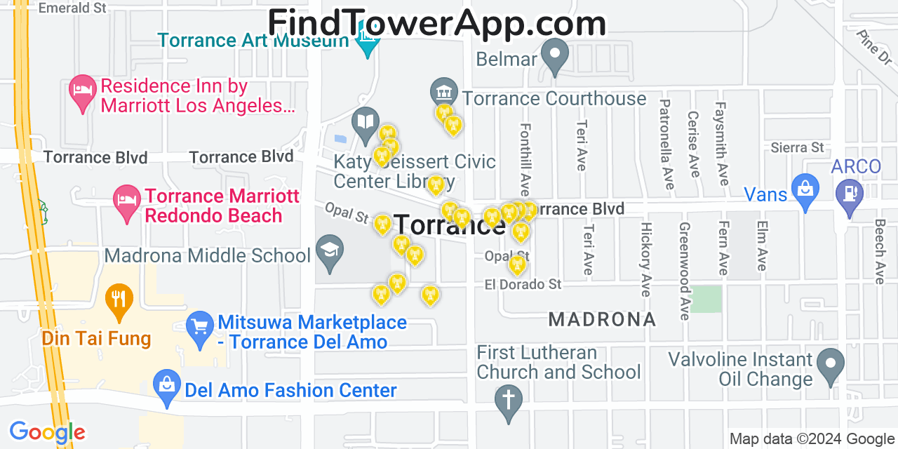 AT&T 4G/5G cell tower coverage map Torrance, California