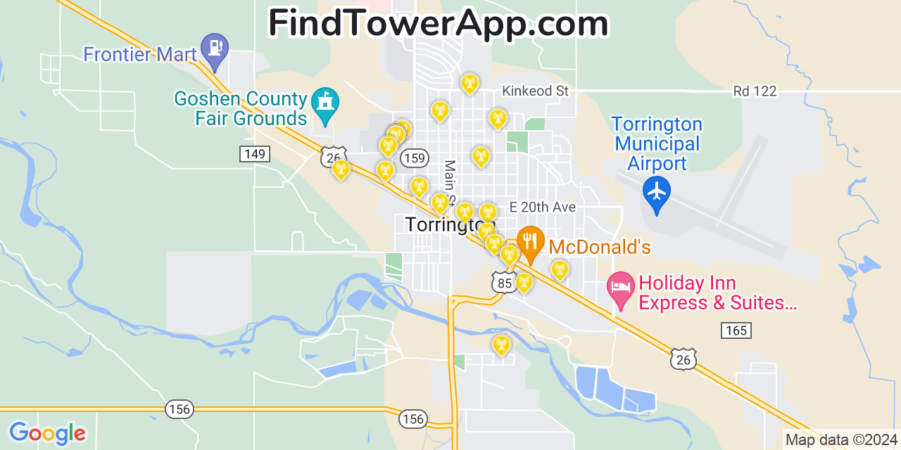 Verizon 4G/5G cell tower coverage map Torrington, Wyoming