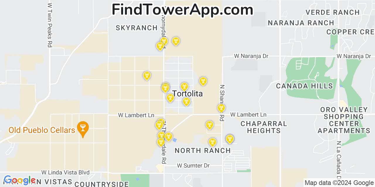 Verizon 4G/5G cell tower coverage map Tortolita, Arizona