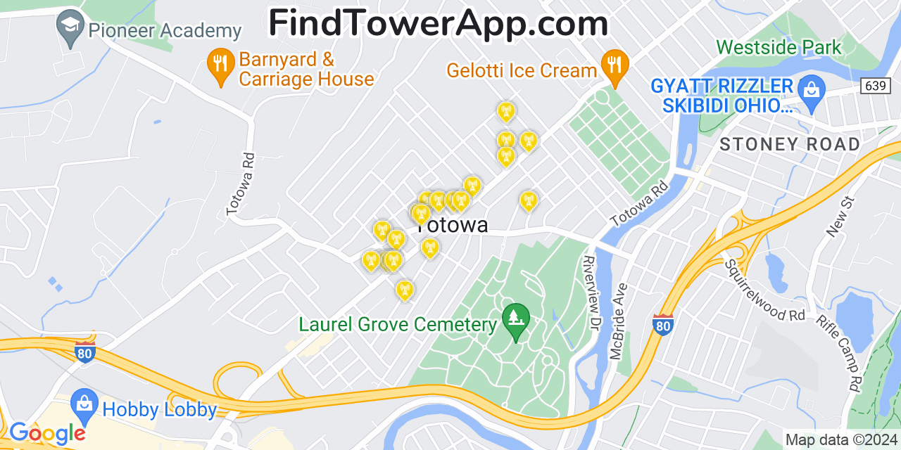 AT&T 4G/5G cell tower coverage map Totowa, New Jersey