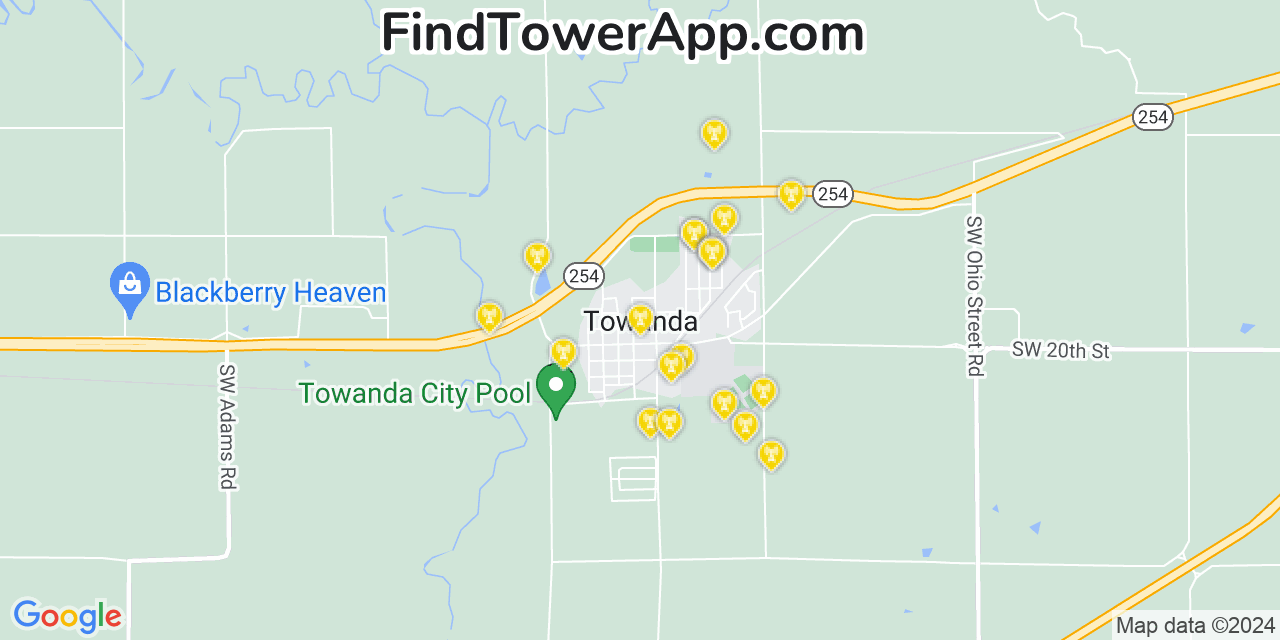 AT&T 4G/5G cell tower coverage map Towanda, Kansas