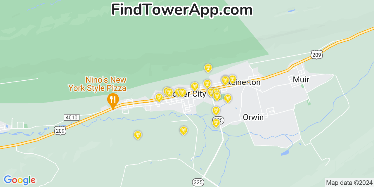 AT&T 4G/5G cell tower coverage map Tower City, Pennsylvania