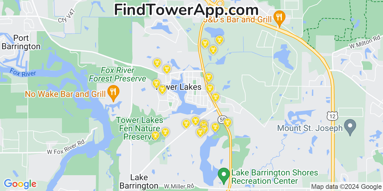 AT&T 4G/5G cell tower coverage map Tower Lake, Illinois