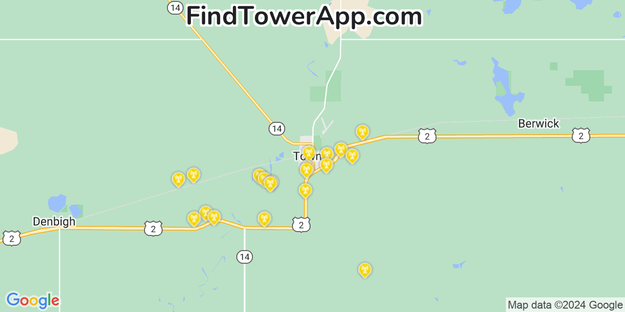 AT&T 4G/5G cell tower coverage map Towner, North Dakota