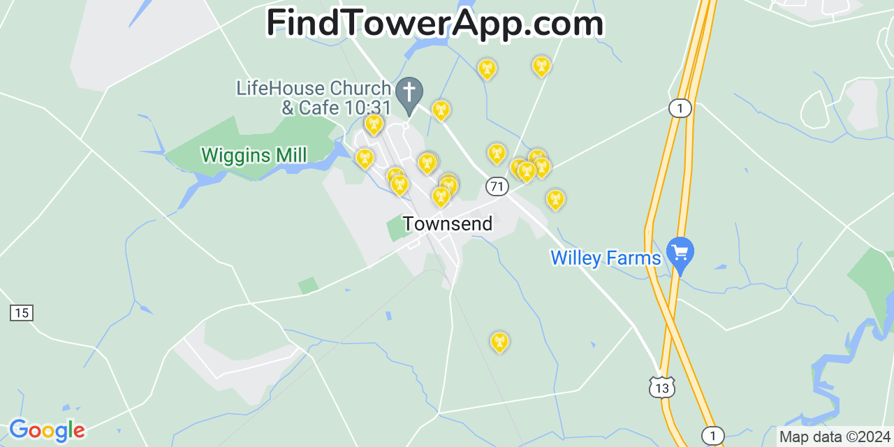 AT&T 4G/5G cell tower coverage map Townsend, Delaware