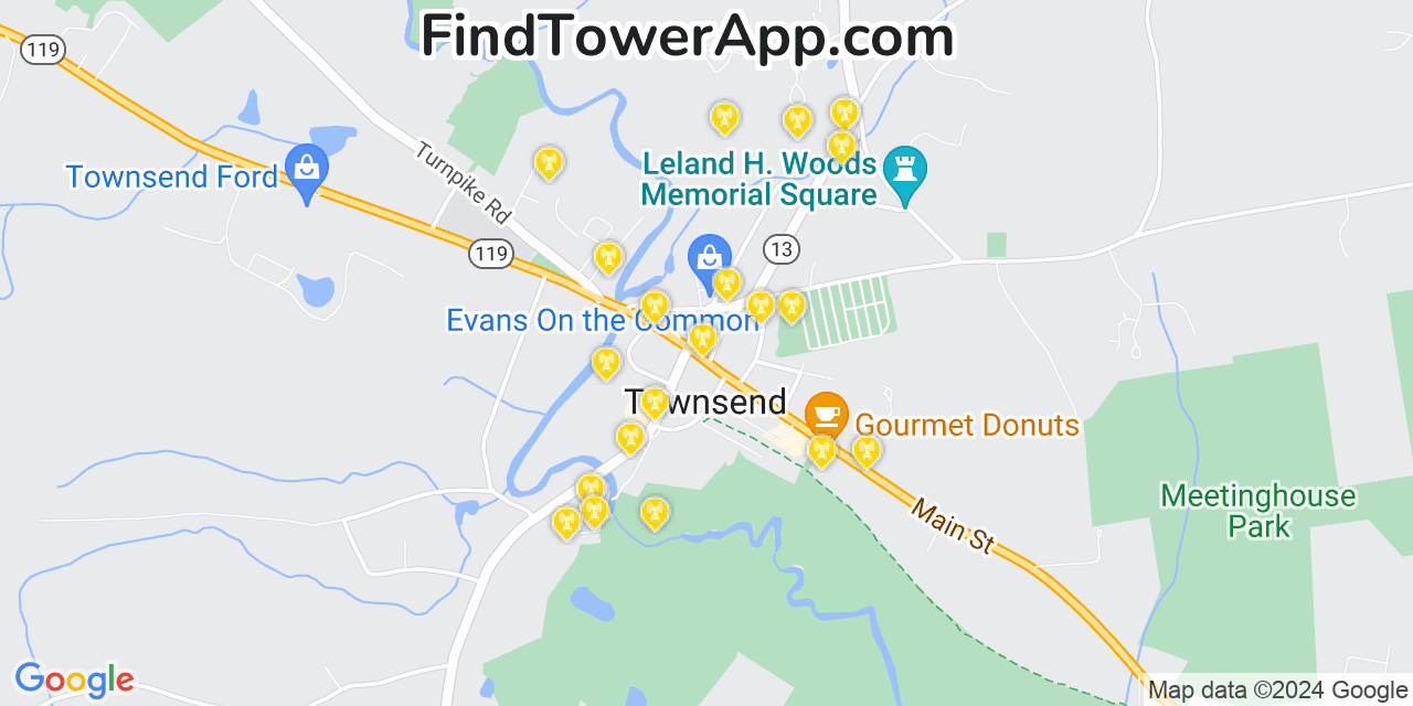 AT&T 4G/5G cell tower coverage map Townsend, Massachusetts