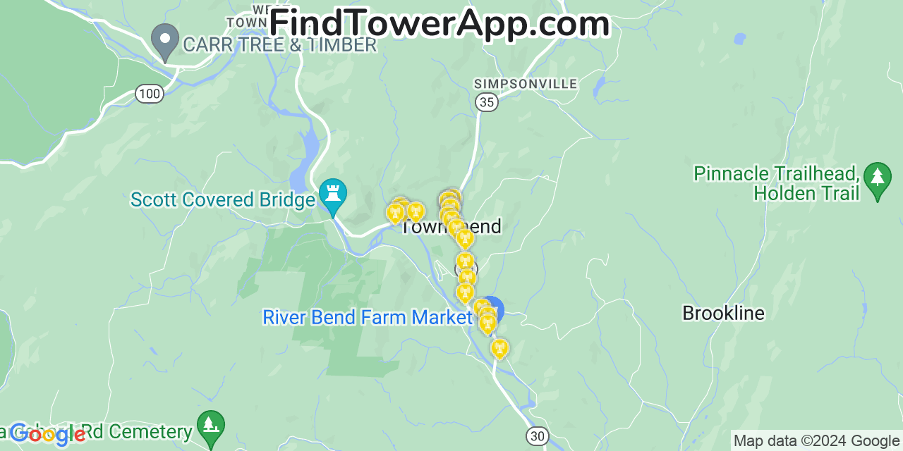 AT&T 4G/5G cell tower coverage map Townshend, Vermont