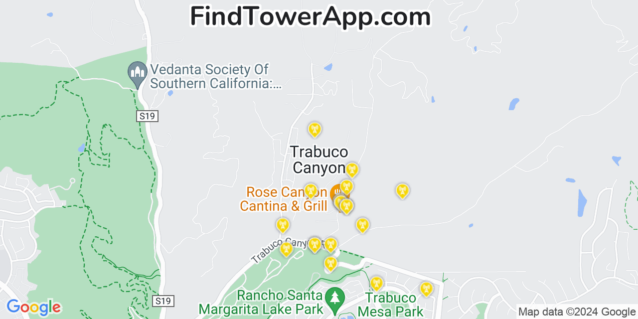 AT&T 4G/5G cell tower coverage map Trabuco Canyon, California