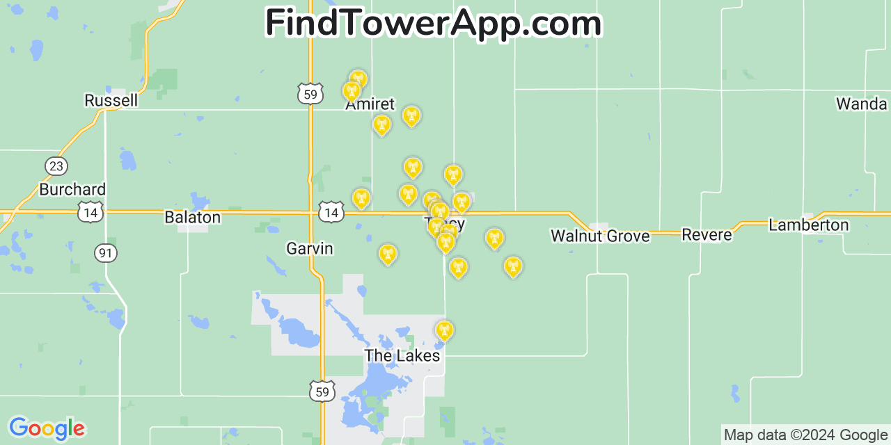 T-Mobile 4G/5G cell tower coverage map Tracy, Minnesota
