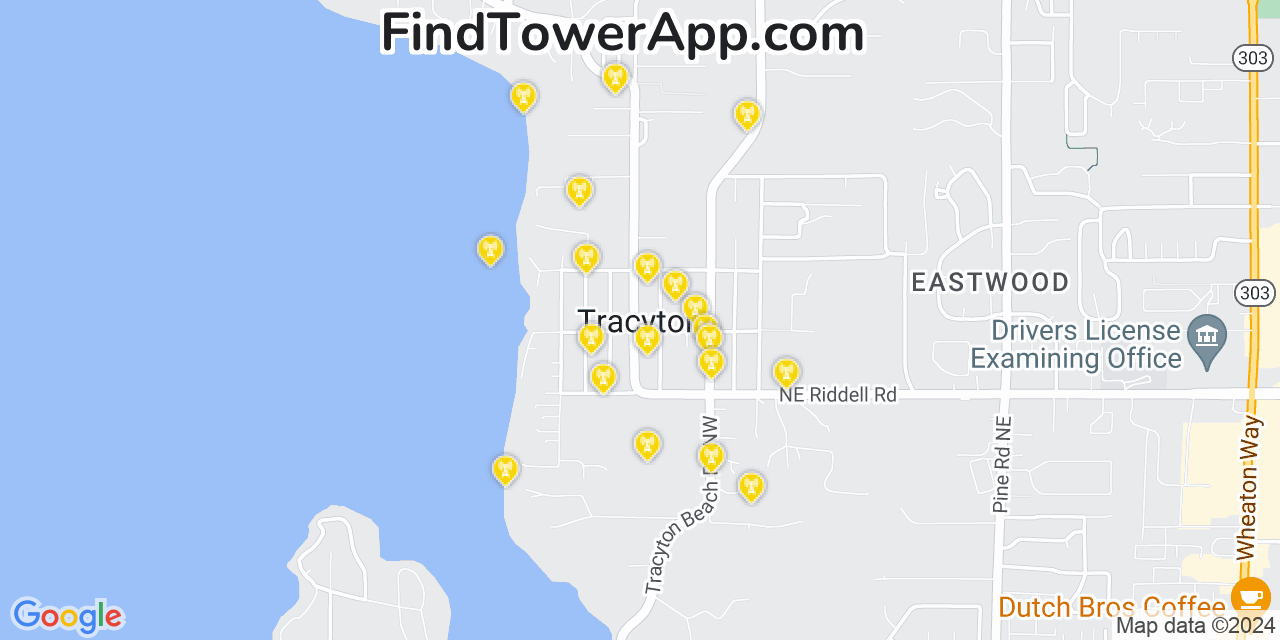 Verizon 4G/5G cell tower coverage map Tracyton, Washington