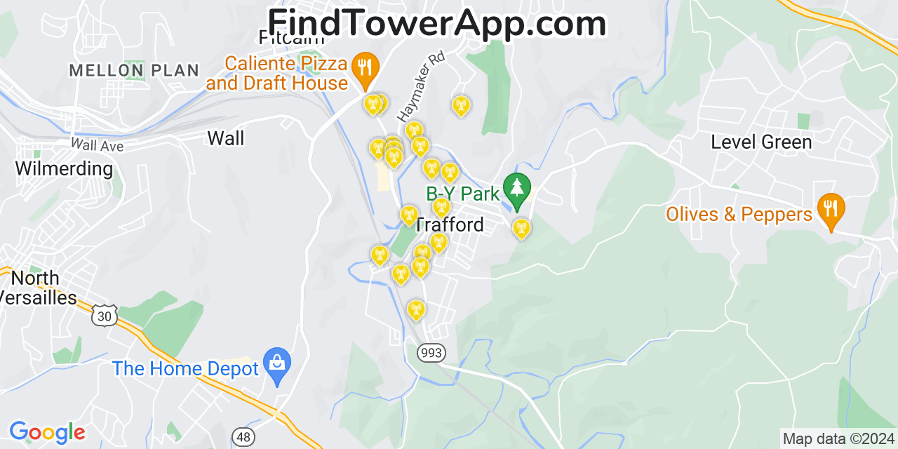 AT&T 4G/5G cell tower coverage map Trafford, Pennsylvania