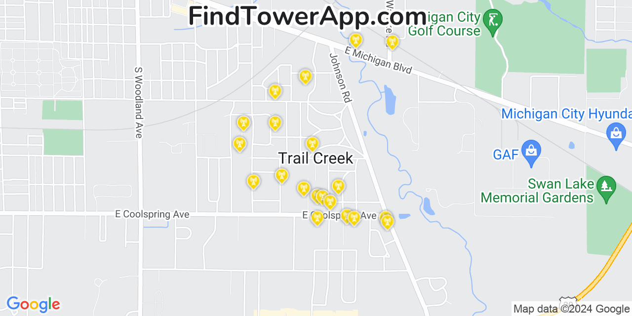 T-Mobile 4G/5G cell tower coverage map Trail Creek, Indiana