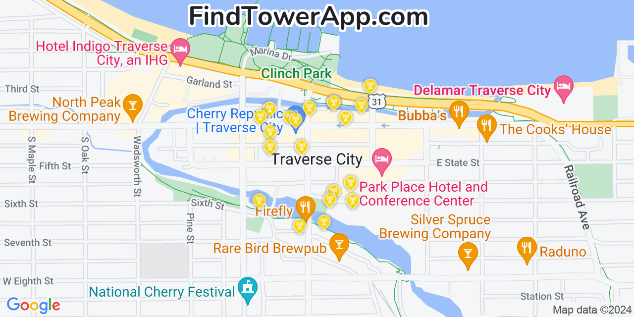 Verizon 4G/5G cell tower coverage map Traverse City, Michigan