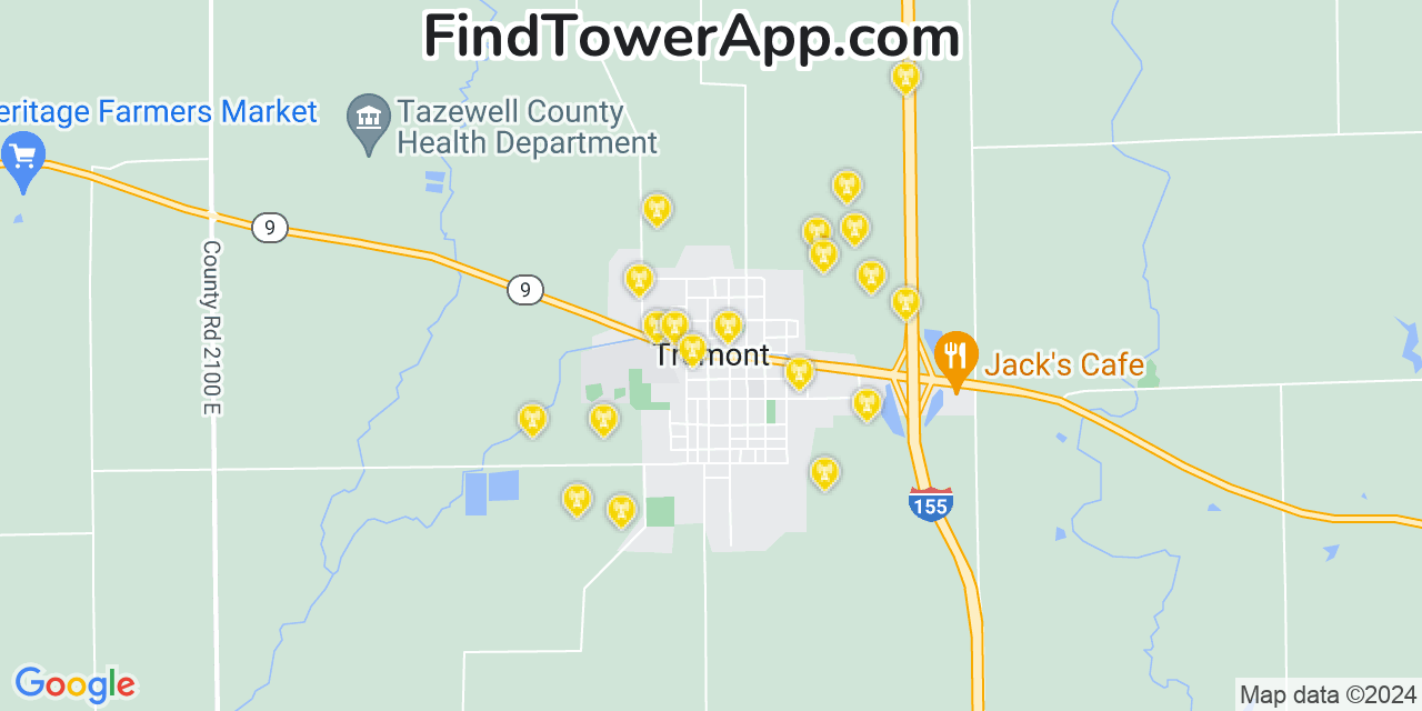 AT&T 4G/5G cell tower coverage map Tremont, Illinois