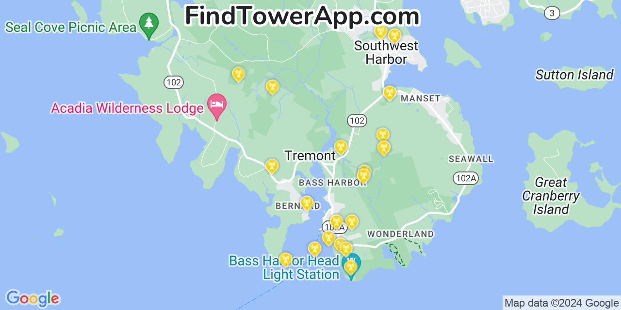 AT&T 4G/5G cell tower coverage map Tremont, Maine