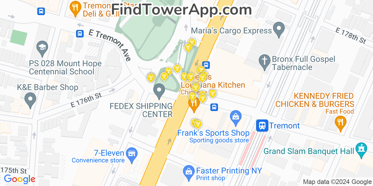 AT&T 4G/5G cell tower coverage map Tremont, New York