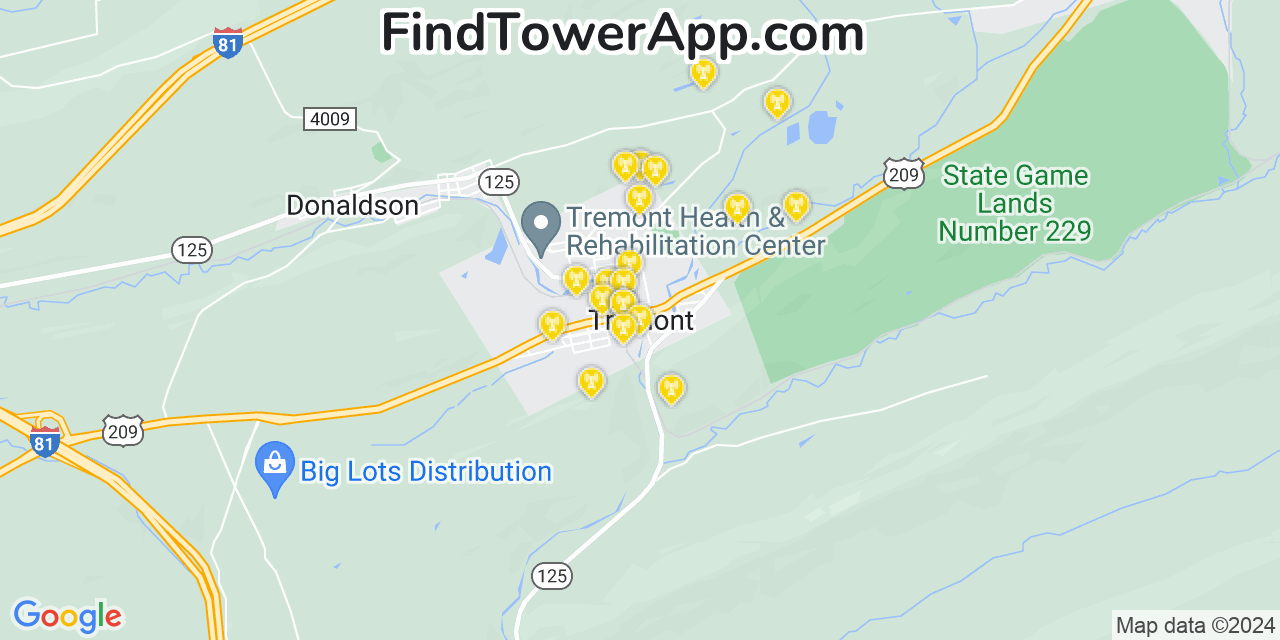 AT&T 4G/5G cell tower coverage map Tremont, Pennsylvania