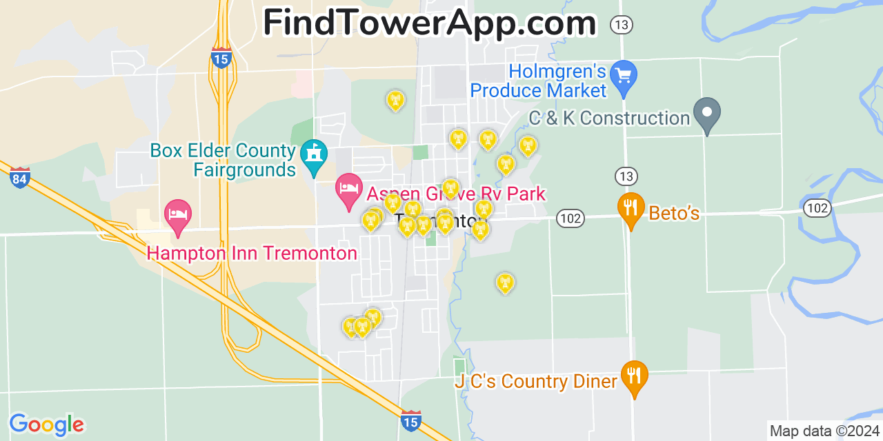 Verizon 4G/5G cell tower coverage map Tremonton, Utah