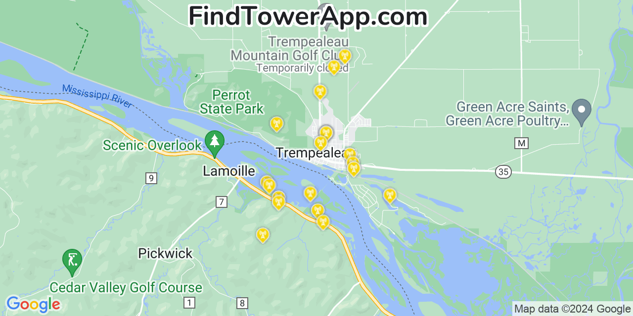 AT&T 4G/5G cell tower coverage map Trempealeau, Wisconsin
