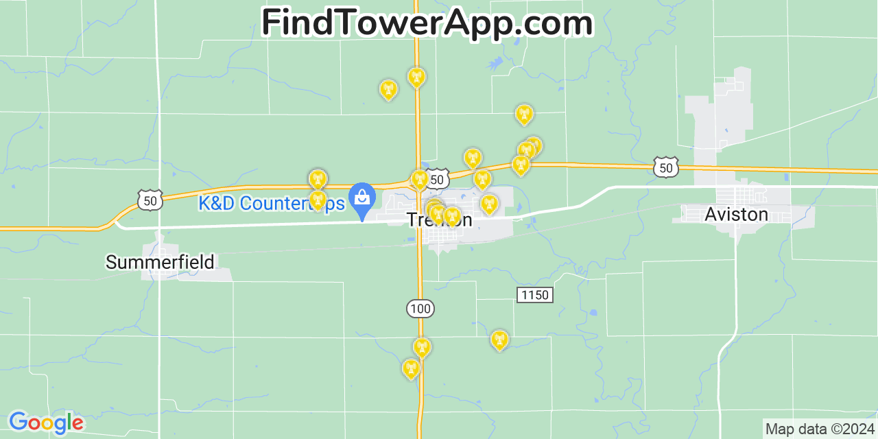 AT&T 4G/5G cell tower coverage map Trenton, Illinois